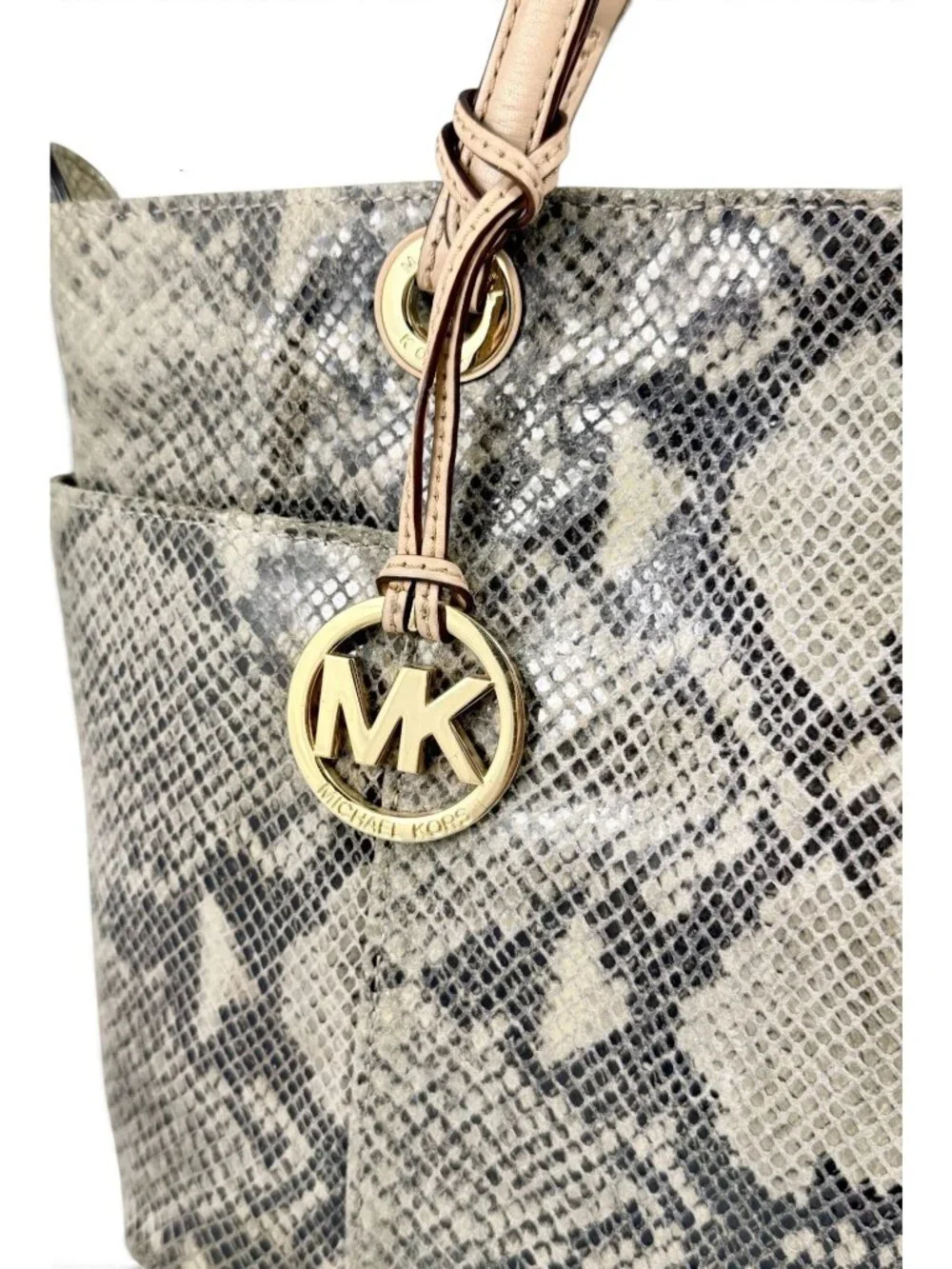 Michael Kors Jet Set Python Embossed Leather Tote Bag - Gray Taupe Neutral